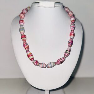 Necklace made of beautiful gray and pink paper beads
