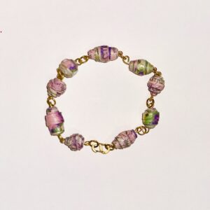 Bollywood inspired colors on paper beads crafted into a chain with gold fixings