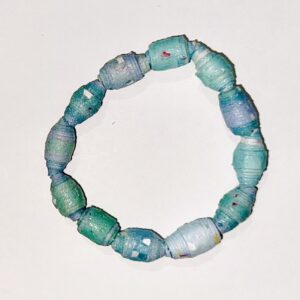 A bracelet of Seafoam blue beads on a stretch cord