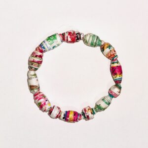 Stretch bracelet of bright bold colors including deep pink, green, orange, etc.