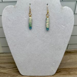 delicate blue on yellow thin cylinder earrings