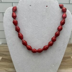 Paper bead necklace of red glitter
